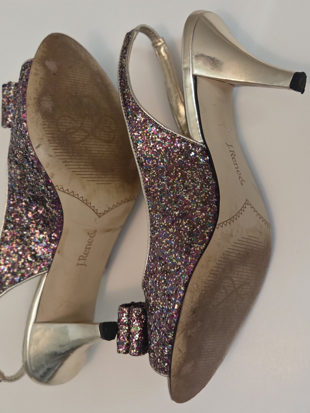 Glitter Slingback Peep-Toe Heels with Bow Metallic Gold Shoes - Picture 9 of 9